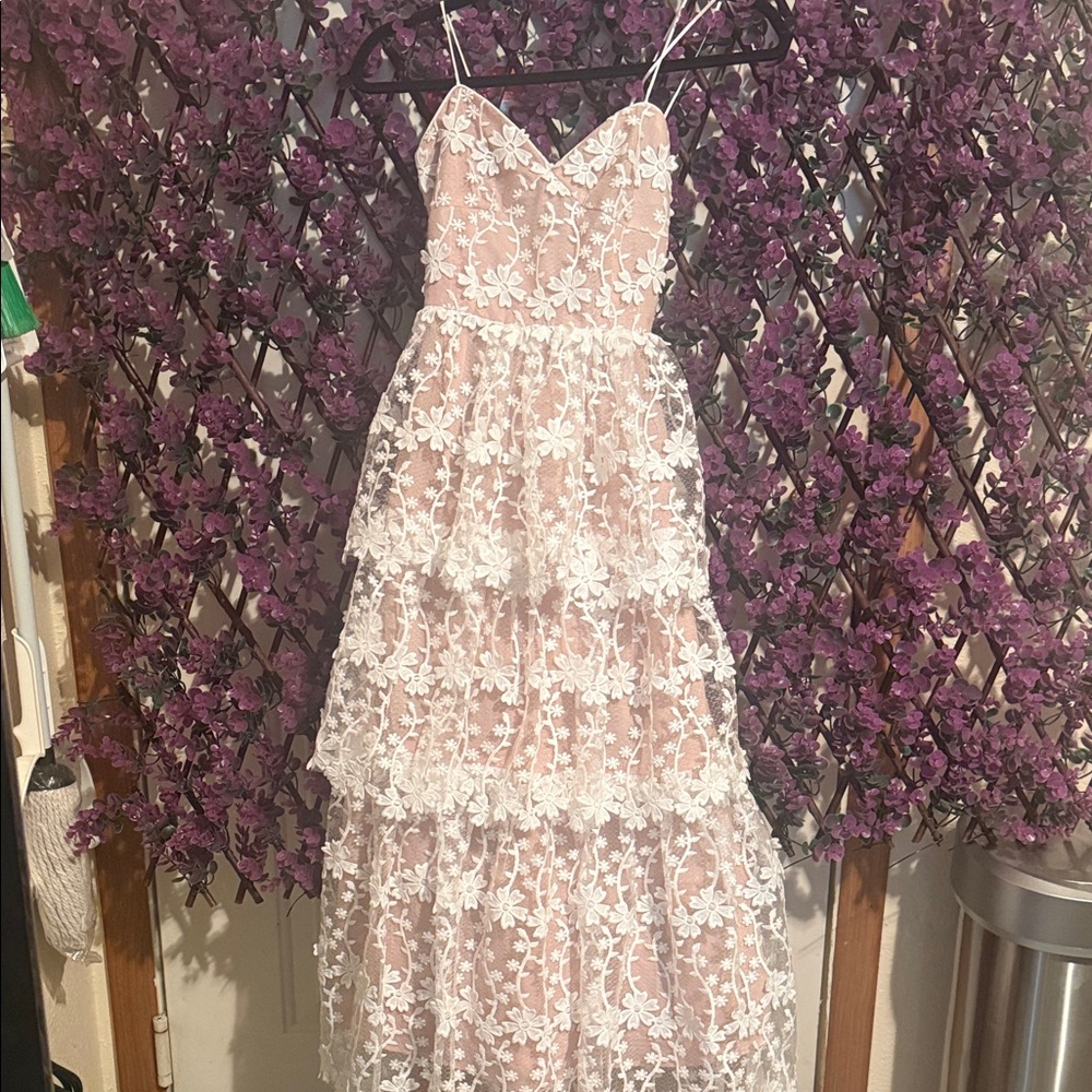 Endless Rose Pink and White Floral Lace Dress NWT